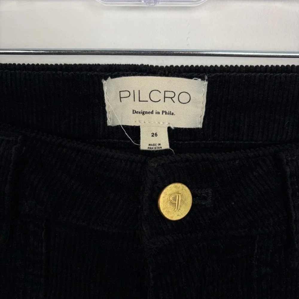 Pilcro Anthropologie Black Corduroy Bootcut Pants Retro 70s Subtle Flare Size 26